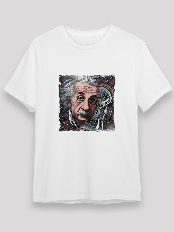 Albert%20Einstein%20Baskılı%20Beyaz%20Unisex%20Standart%20Kalıp%20Tişört