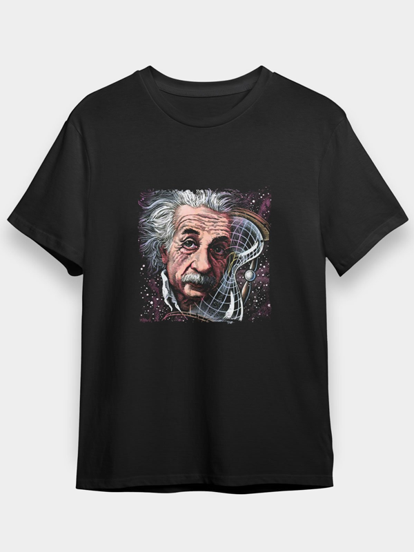 Albert%20Einstein%20Baskılı%20Siyah%20Unisex%20Standart%20Kalıp%20Tişört