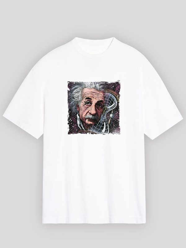 Albert%20Einstein%20Baskılı%20Beyaz%20Oversize%20Unisex%20Tişört