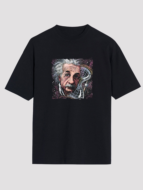 Albert%20Einstein%20Baskılı%20Siyah%20Oversize%20Unisex%20Tişört