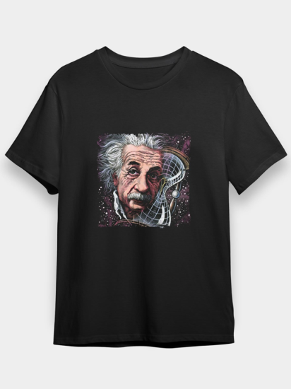 Albert Einstein Baskılı Siyah Unisex Standart Kalı