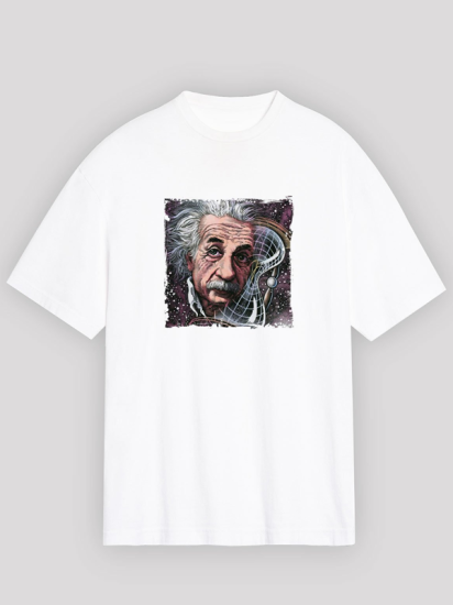 Albert Einstein Baskılı Beyaz Oversize Unisex